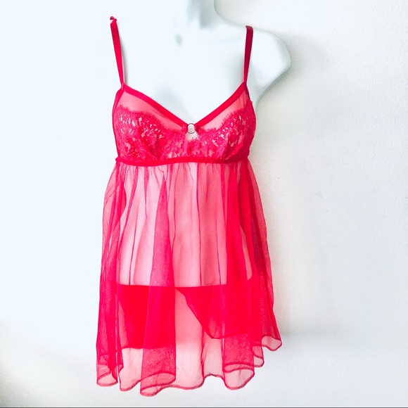 VICTORIA SECRET LACE TRIM MESH BABYDOLL.SIZE S - Picture 2 of 6